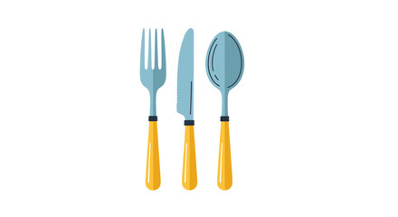 Minimalist Cutlery Illustration Featuring a Fork, Knife, and Spoon on a White Background, Suitable for Menu Designs and Culinary Presentations