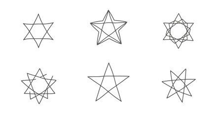 Various Geometric Star Shapes and Abstract Polygons in Simple Line Art Style