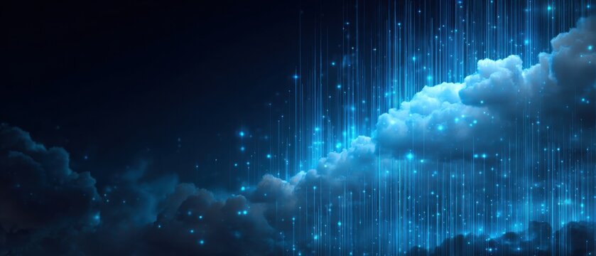 Digital technology background with cloud storage and data transfer concept, in the style of blue color, banner design Generative AI - Powered by Adobe