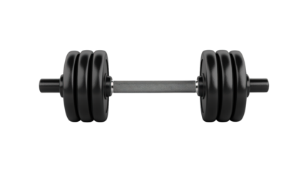 A black adjustable dumbbell with multiple weight plates on each side and a textured grip handle designed for strength training.