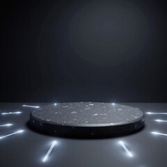 Product presentation template. A close-up shot of a black round object on a dark surface.
