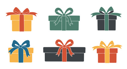 Set of Flat Design Gift Boxes with Colorful Ribbons. Presents for Holidays, Birthdays, and Celebrations.