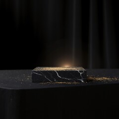 Product presentation template. A black marble block with a crack in the middle of it.