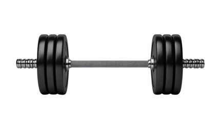 A black adjustable barbell with multiple weight plates on each side and a textured grip handle in the center.