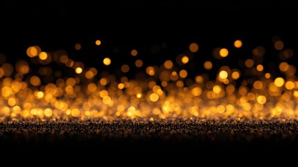 A 4K photo of abstract background with gold bokeh lights on a black background.