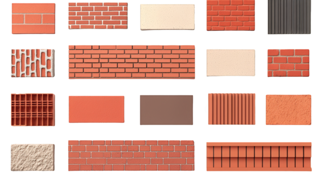 A collection of various brick and tile patterns showcasing different textures, colors, and layouts commonly used in construction and design.