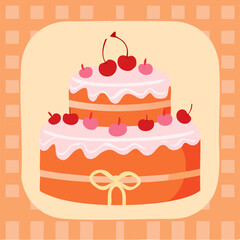 Flat hand-drawn cake illustration in retro doodle style. Perfect for posters, social media, packaging, cards, cafes and cute bakery branding. Neutral pastel background, no text