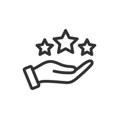 Three stars on hand vector icon