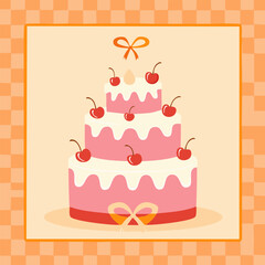 Flat hand-drawn cake illustration in retro doodle style. Perfect for posters, social media, packaging, cards, cafes and cute bakery branding. Neutral pastel background, no text
