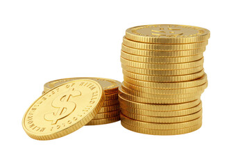 Isolated Stack of Shiny Gold Coins with Dollar Sign