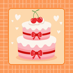 Flat hand-drawn cake illustration in retro doodle style. Perfect for posters, social media, packaging, cards, cafes and cute bakery branding. Neutral pastel background, no text