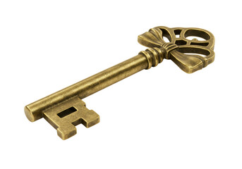 Isolated Antique Bronze Key with Intricate Bow Design