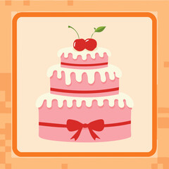 Flat hand-drawn cake illustration in retro doodle style. Perfect for posters, social media, packaging, cards, cafes and cute bakery branding. Neutral pastel background, no text