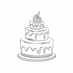 Flat hand-drawn cake illustration in retro doodle style. Perfect for posters, social media, packaging, cards, cafes and cute bakery branding. Neutral pastel background, no text