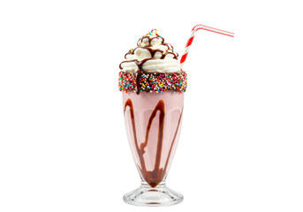 Isolated Delicious Strawberry Milkshake with Whipped Cream