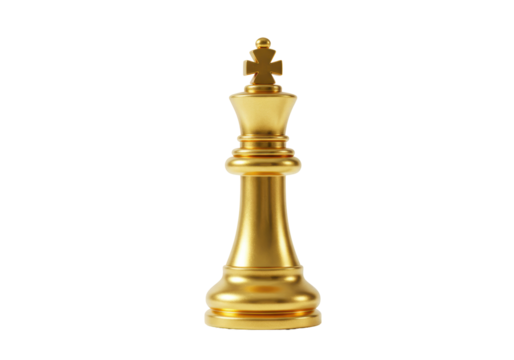 Isolated Golden Chess King Piece on White Background