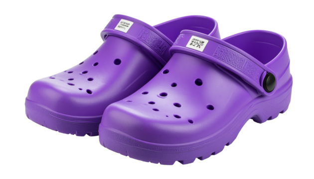 Pair of purple clogs isolated on transparent background