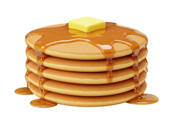 Isolated Stack of Pancakes with Dripping Syrup and Butter