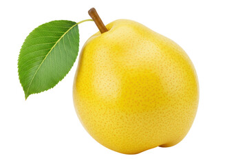 Isolated Ripe Yellow Pear with Green Leaf Freshness
