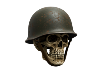 Isolated Skull Wearing Military Helmet with Rust
