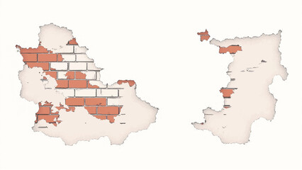 Obraz premium Weathered brick wall. Damaged brick wall texture. Brick wall with peeling paint. Vector illustration.