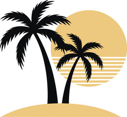 "Tropical Sunset Design with Palm Trees"