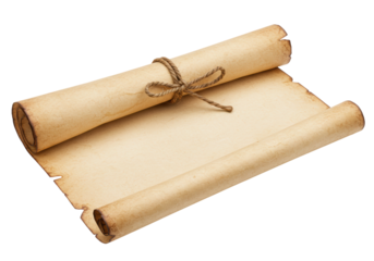 Isolated Antique Rolled Parchment Scroll Tied with Twine