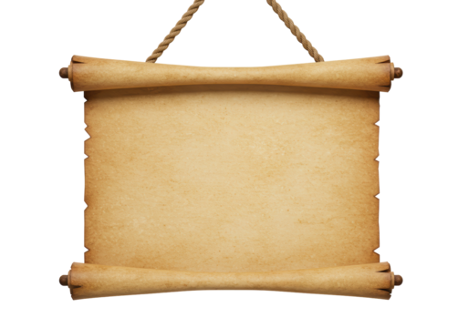 Isolated Rolled Ancient Parchment Scroll Hanging