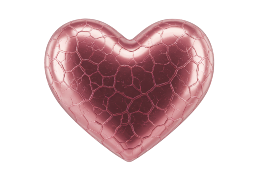 Isolated Cracked Pink Heart Metallic Texture