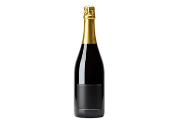 Isolated Black Champagne Bottle with Golden Foil and Minimalist Label
