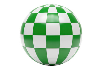 Isolated Checkered Sphere Green and White Globe in Abstract Design