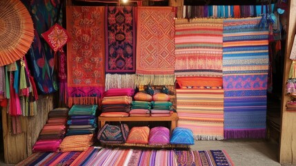 Luang Prabang night market sells colorful Laotian umbrellas.