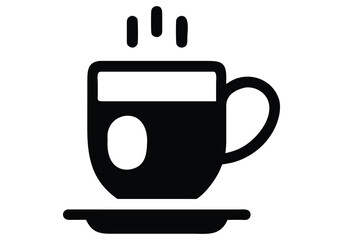 Vector art of a black silhouette of a steaming coffee cup on a saucer, representing a hot beverage