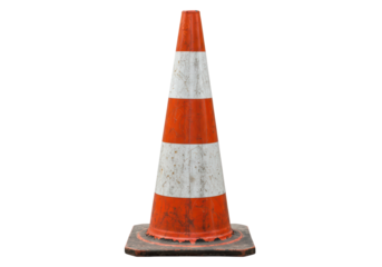 Isolated Weathered Traffic Cone with Orange and White Stripes