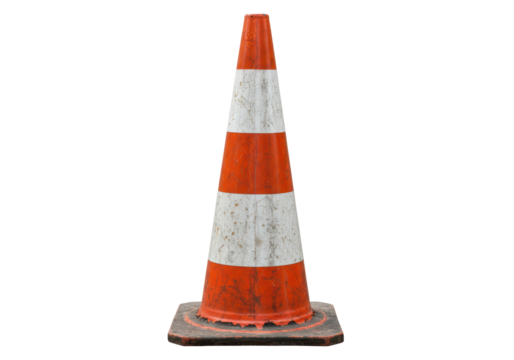 Isolated Weathered Traffic Cone with Orange and White Stripes