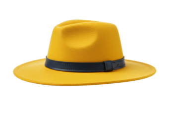 Isolated Elegant Yellow Fedora Hat with Dark Blue Band