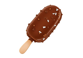 Isolated Chocolate Covered Ice Cream Bar with Nuts and Coconut