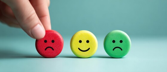 The hand selecting emoticons to express different emotional responses