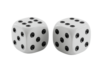 Isolated Pair of White Dice with Black Pips