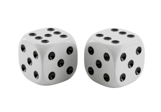 Isolated Pair of White Dice with Black Pips