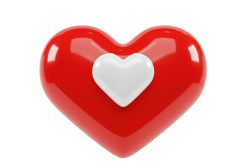 Isolated Glossy Red Heart with White Heart Accent