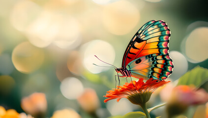 A colorful butterfly is sitting on a red flower