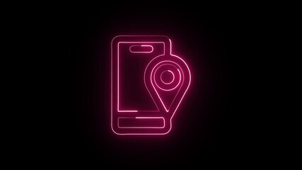 Mobile Location Animation with Glowing Lines on Black Background