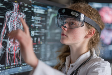 Medical student studies anatomy using advanced lab technology