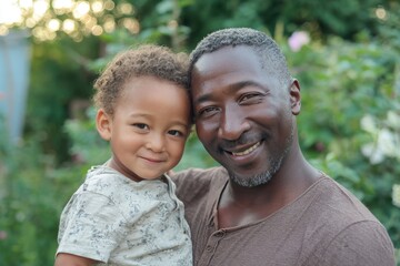 Joyful Father and Son Embrace in Sunlit Park - Cherishing Summer Moments Together