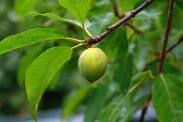 Lush Paw Paw Tree with Ripe Fruits. Nature's Delight in a Serene Garden Setting