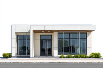 Front view of a single small office building isolate cutout on transparent background