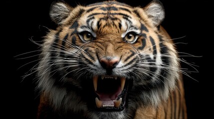 Majestic Black Tiger Stripes: Intense Roar Portrait Capturing the Essence of a Fierce Big Cat