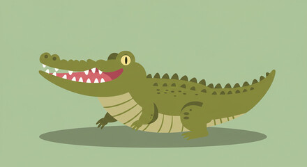 Obraz premium Playful Cartoon Crocodile in a Simple Flat Design.