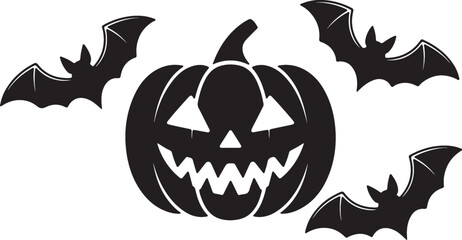 Fototapeta premium Spooky Halloween Jack-o'-lantern with Bats Festive Illustration